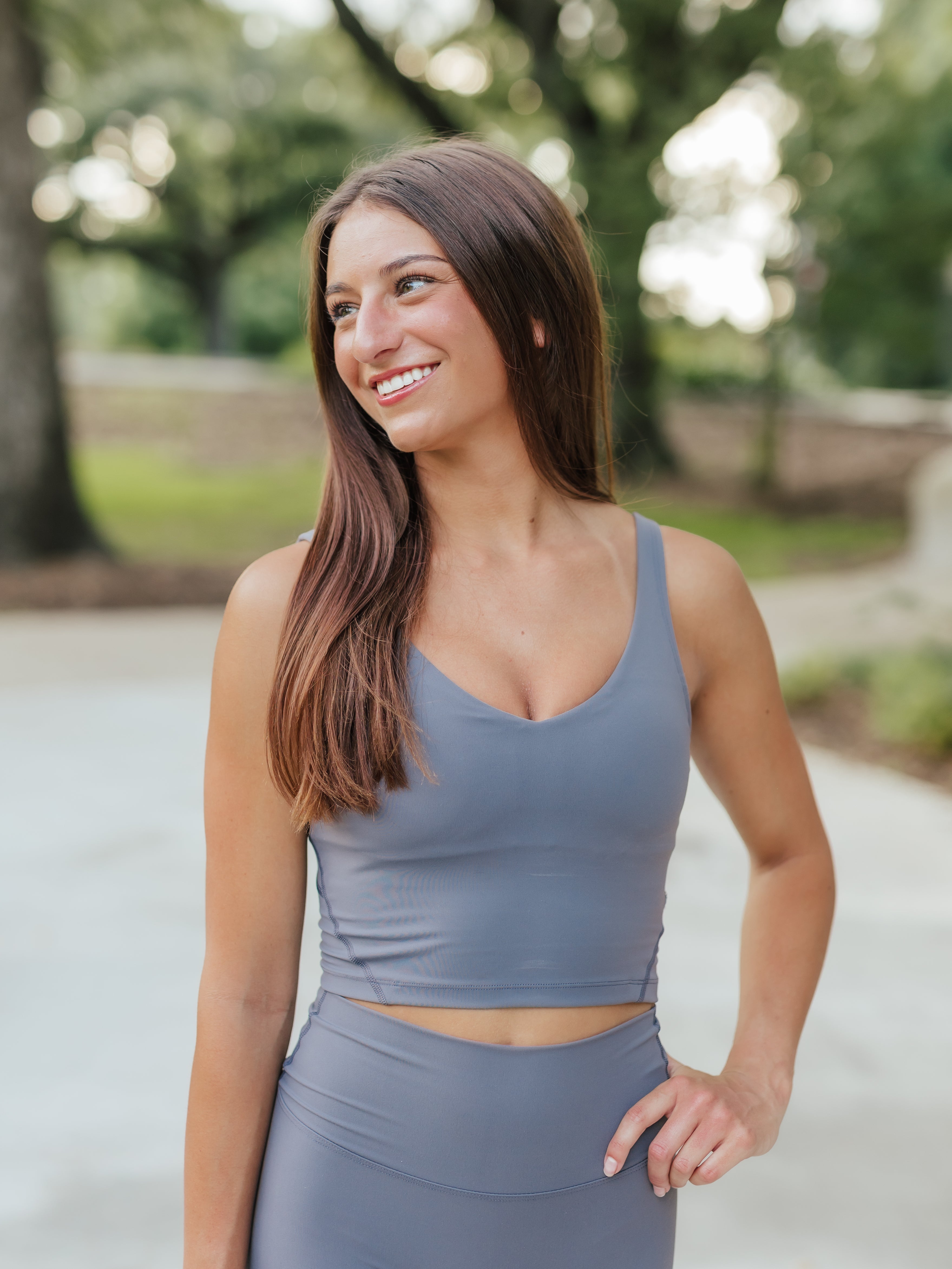 AG V-Neck Padded Active Top | Dark Gray image 0