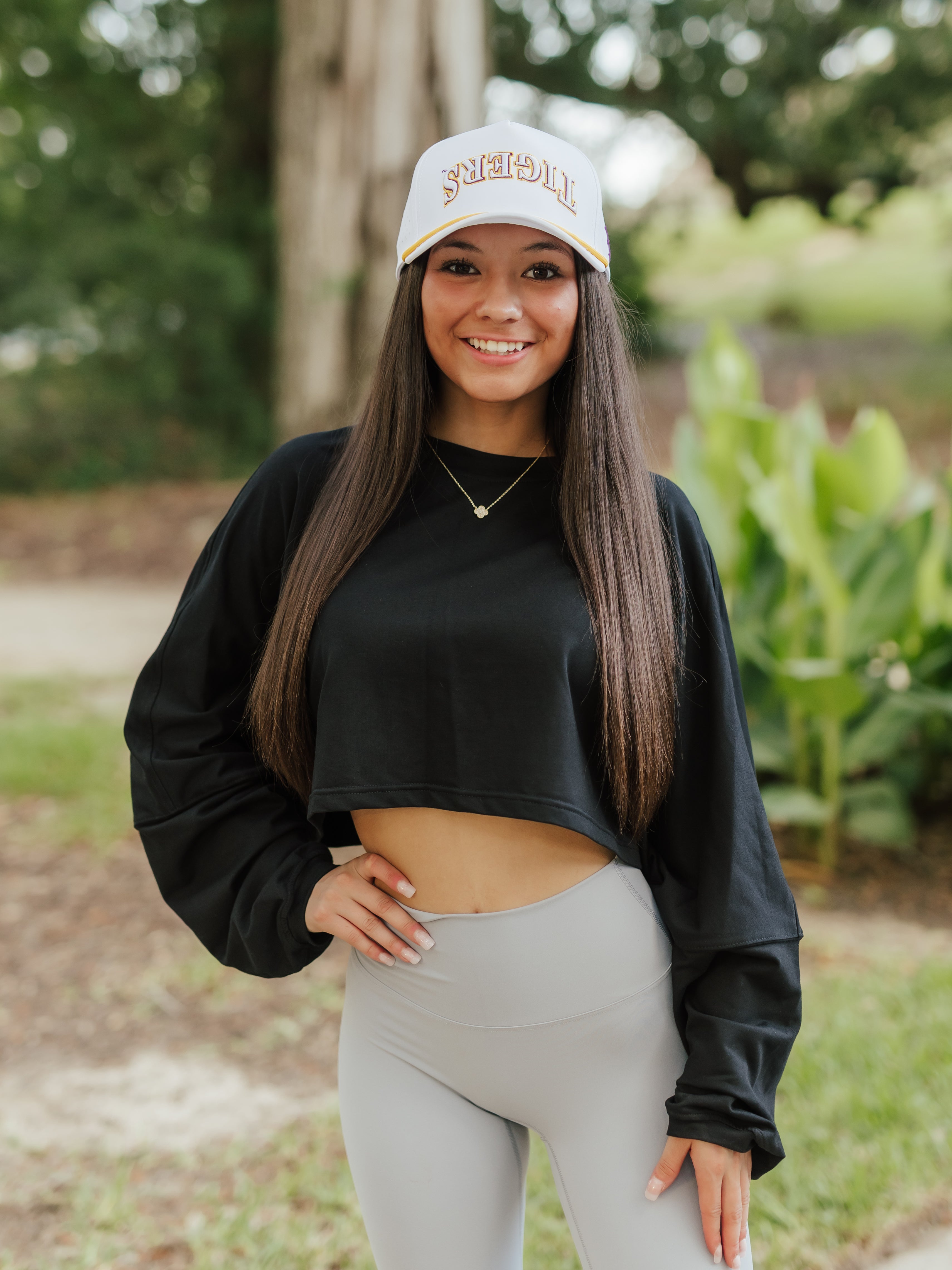 AG Long Sleeve Active Crop Top | Black image 0