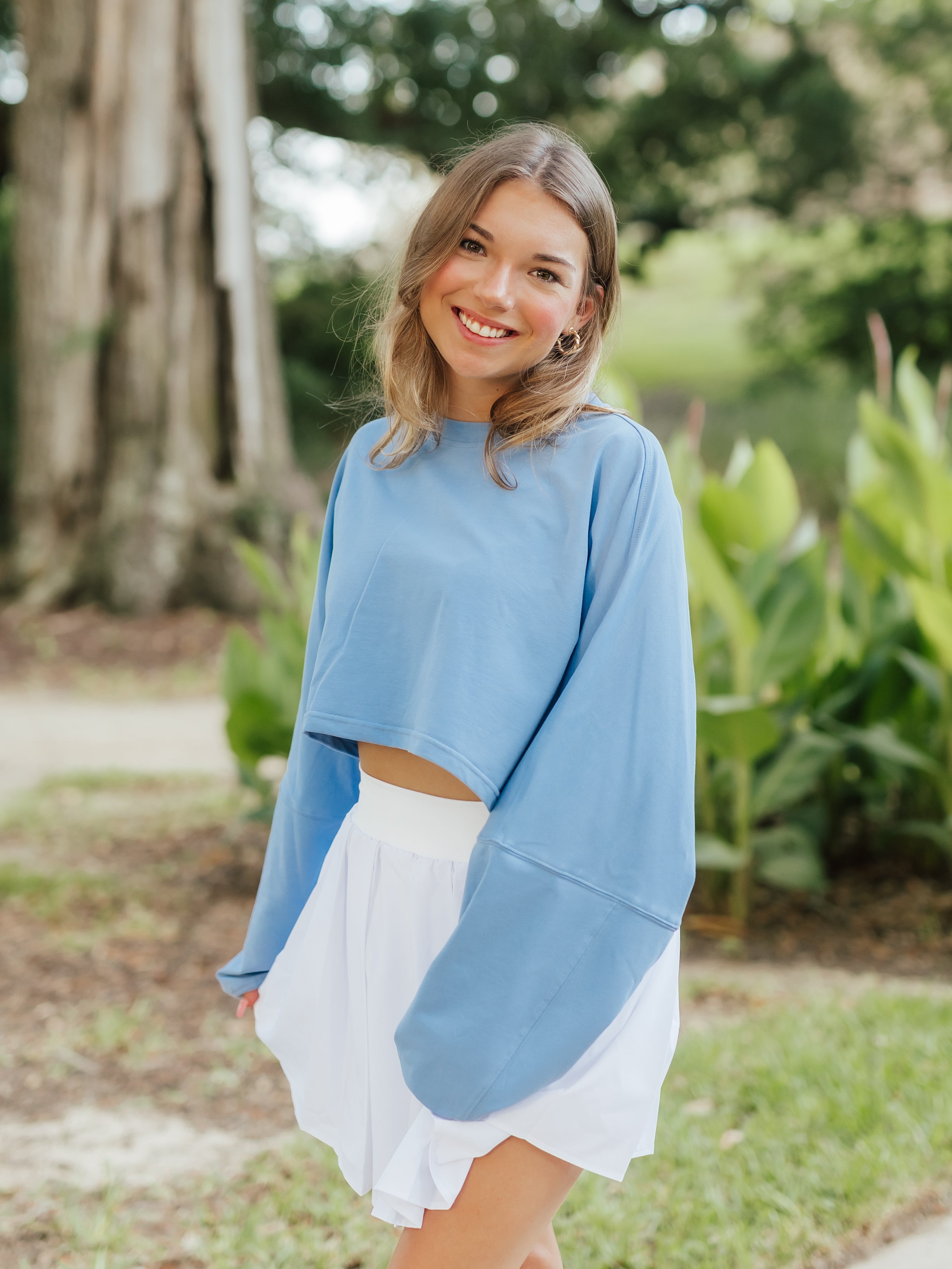 AG Long Sleeve Active Crop Top | Blue image 0