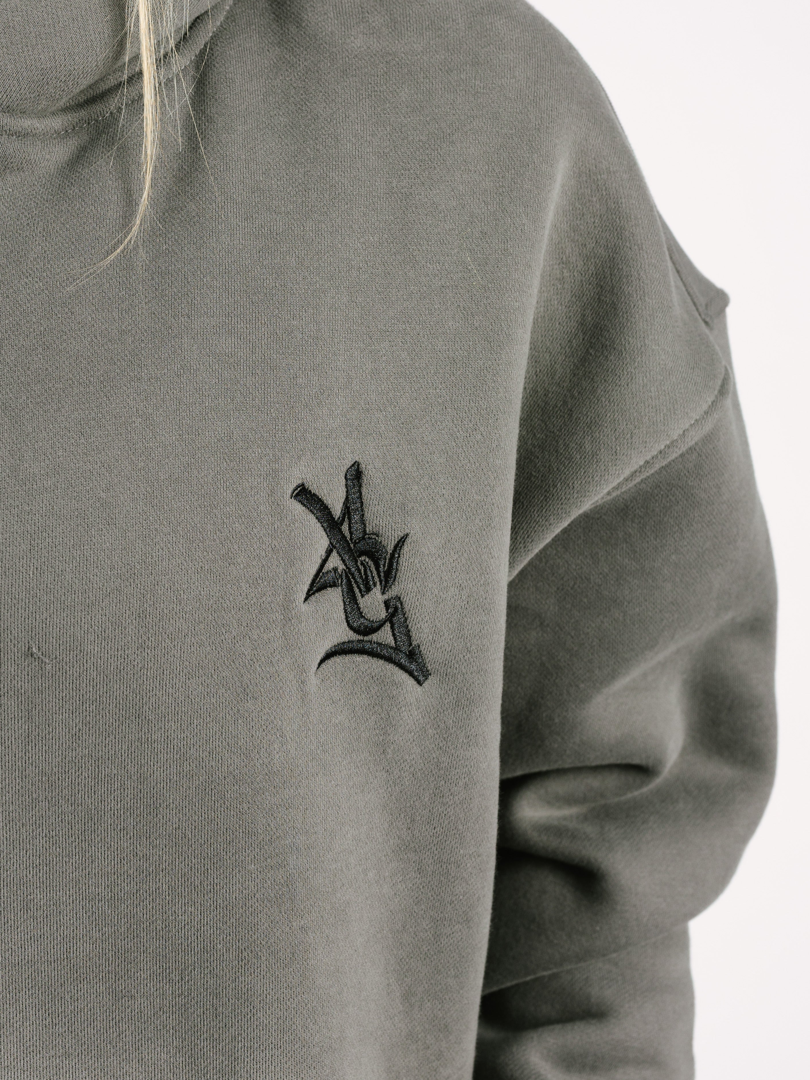Solid Grey Embroidered Hoodie