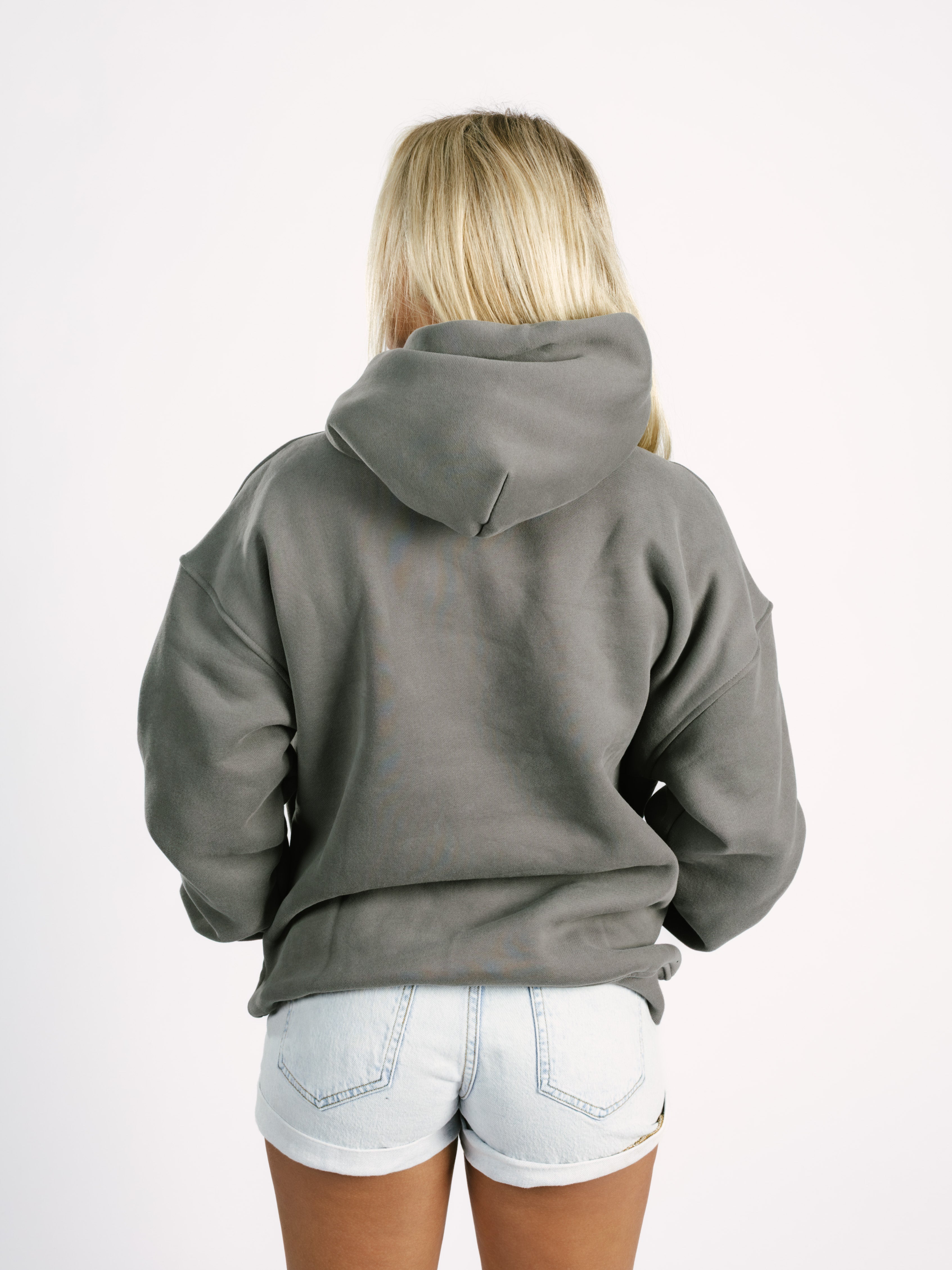 Solid Grey Embroidered Hoodie