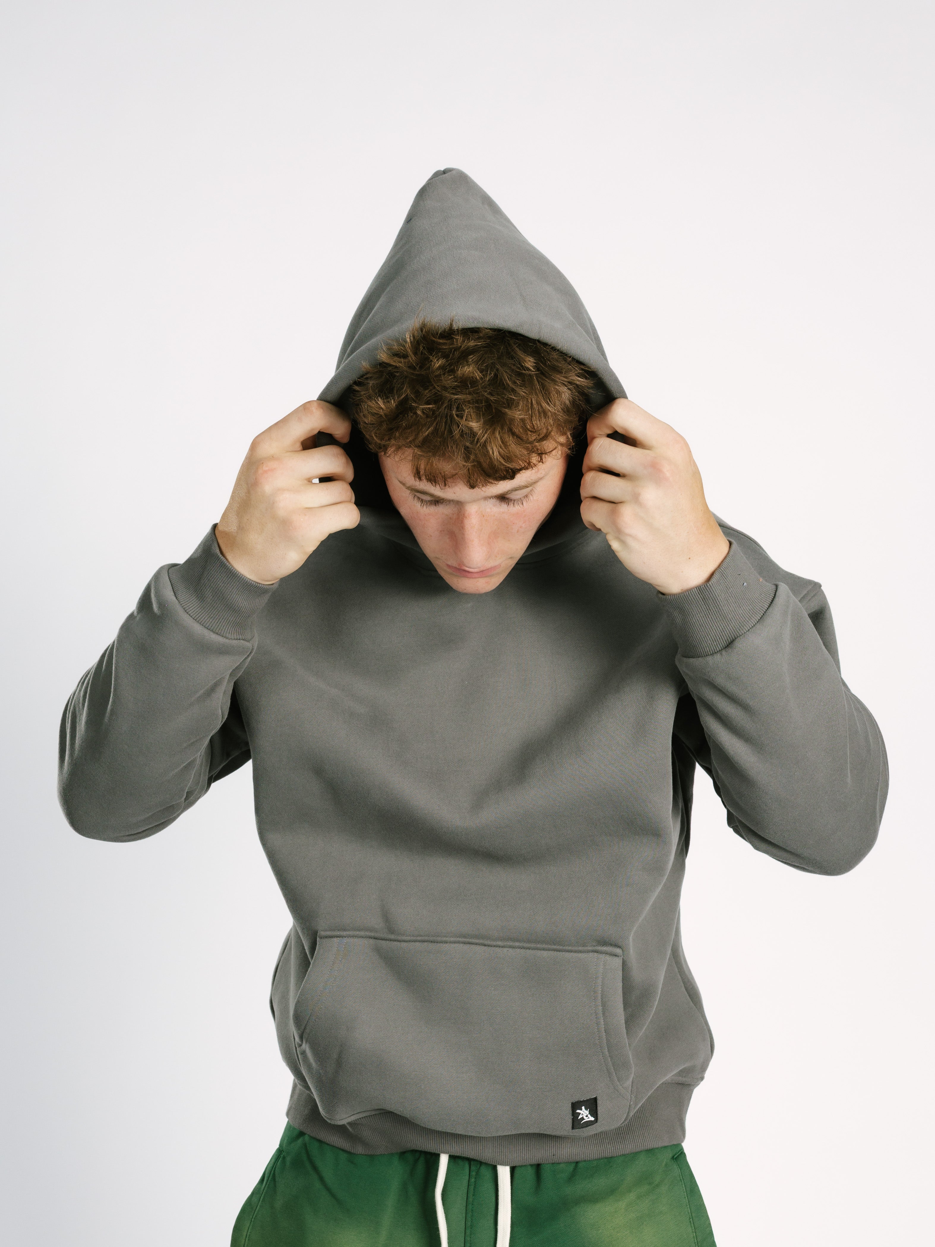 Solid Gray Labeled Hoodie