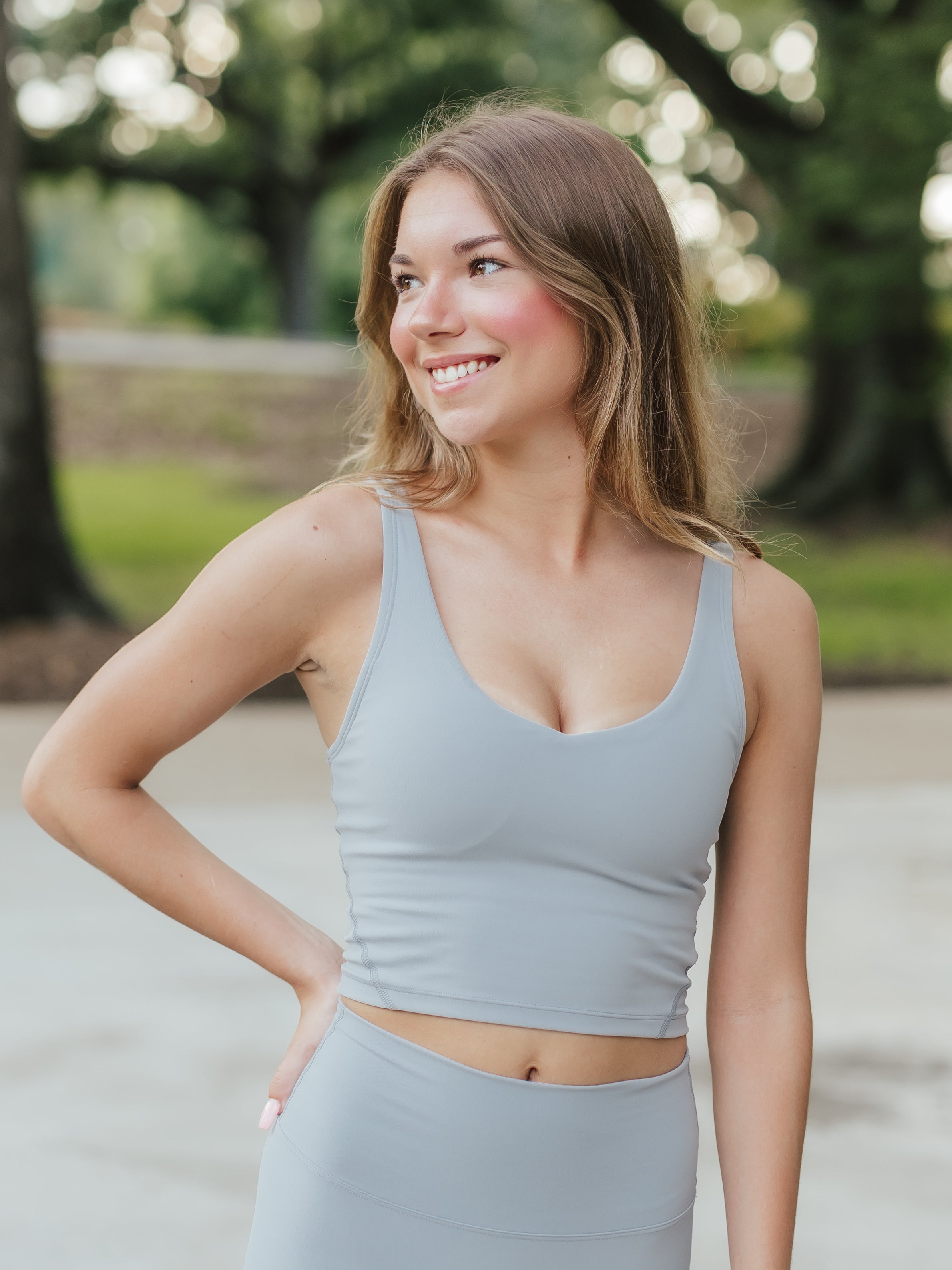 AG V-Neck Padded Active Top | Light Gray image 0